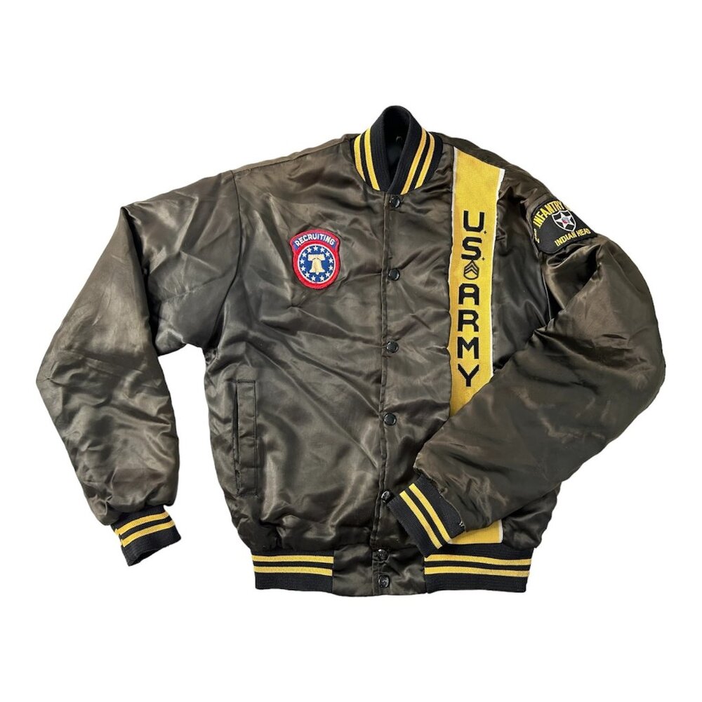 80s US Army Jacket 2nd Infantry Division Indian Head Patch Military Bomber Style